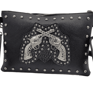 BLACK DOUBLE PISTOL MESSENGER STYLE HANDBAG