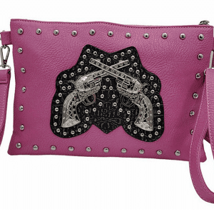 PINK DOUBLE PISTOL MESSENGER STYLE HANDBAG