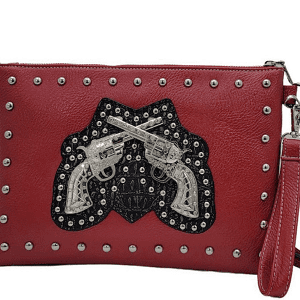 RED DOUBLE PISTOL MESSENGER STYLE HANDBAG