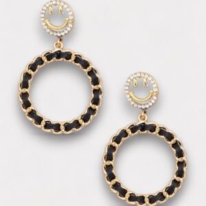 SMILEY FACE CIRCLE CHAIN DROP EARRINGS