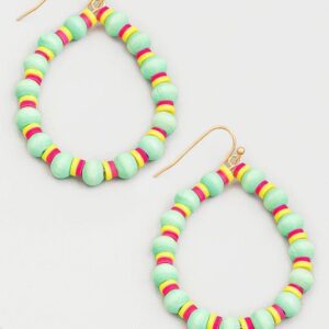 BOHO METAL HOOPS WOOD & BEADED ROUND EARRINGS