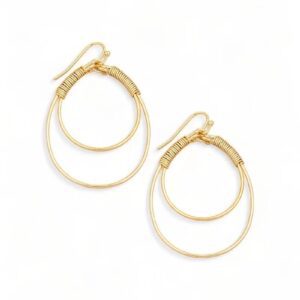 METAL LAYERED OVAL CUTOUT WRAPPED WIRE DROP EARRINGS