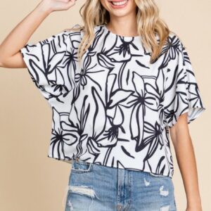 WHITE PLANT PATTERN CROP TOP