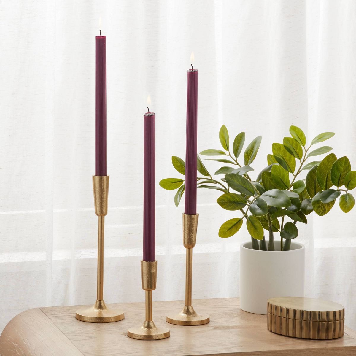 4pk Ribbed Taper Candle Set - Threshold™️ Purple - Image 2