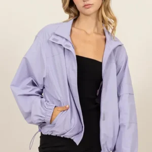 Lightweight Nylon Windbreaker Zip Up & Hook Loop Athletic Jacket