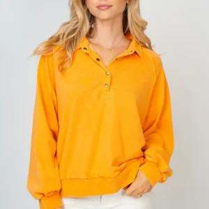 Plus Size Mineral Wash Collared Pullover Sweatshirt Top